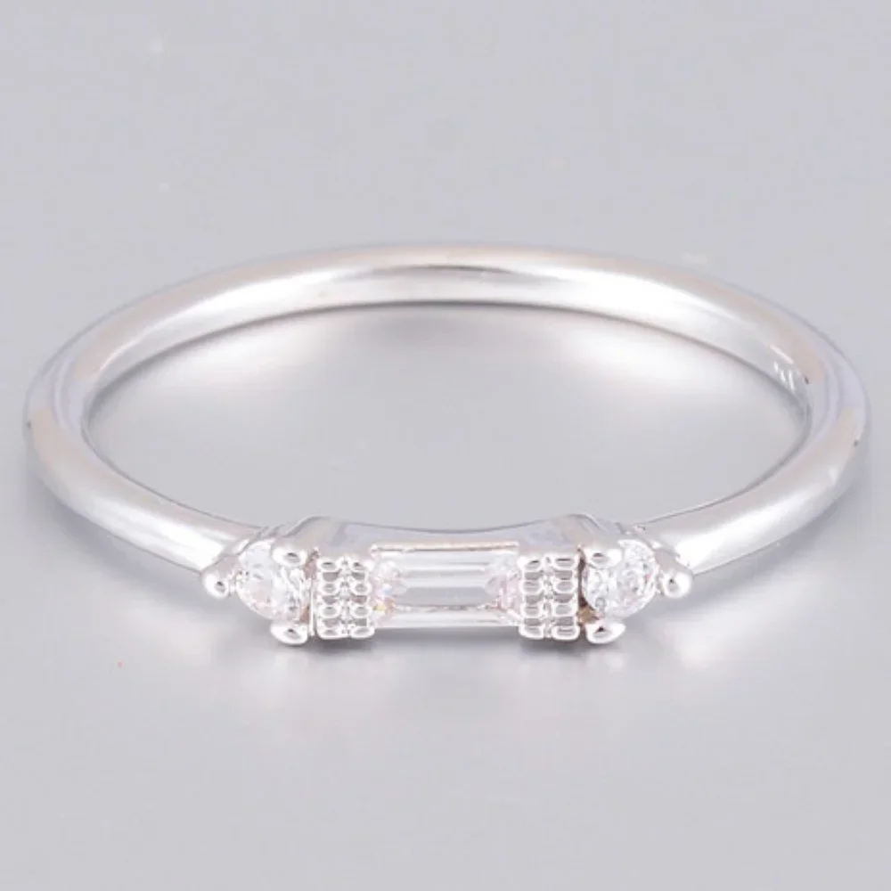 🍁 Silver White Chic Rectangle Round Gems Dainty Ring for Women, VIP179